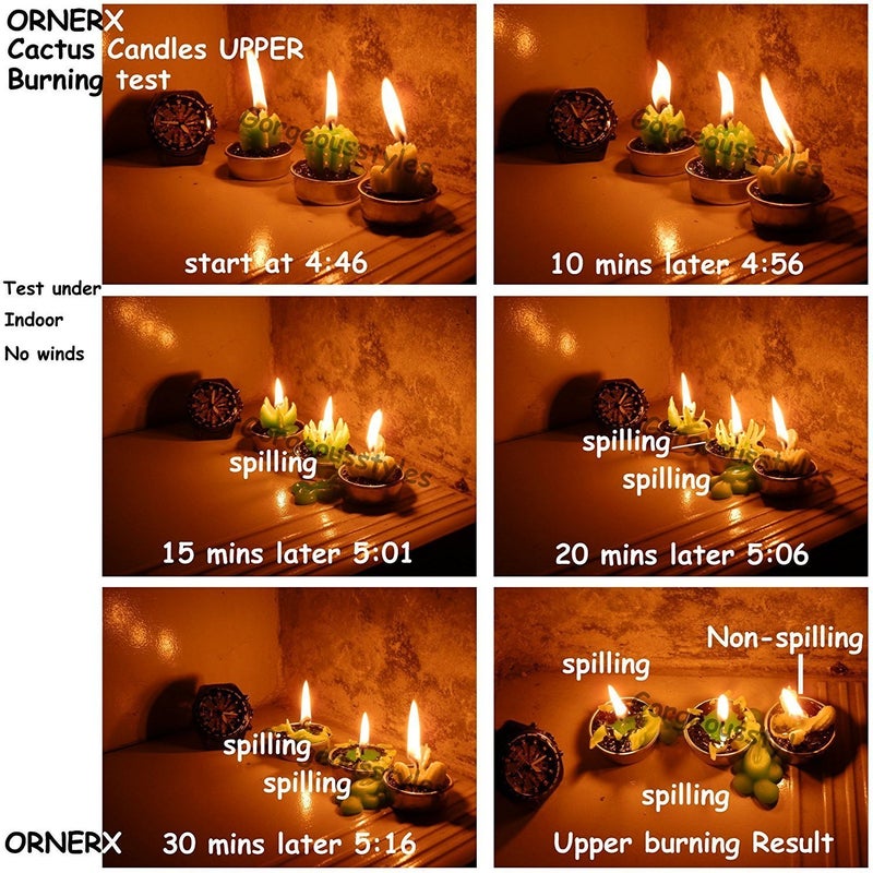 Ornerx 1.5" Cute Cactus TeaLights 6 PCS Succulent Decorative Candles - Image 3